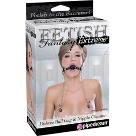 Кляп с зажимами Deluxe Ball Gag & Nipple Clamps